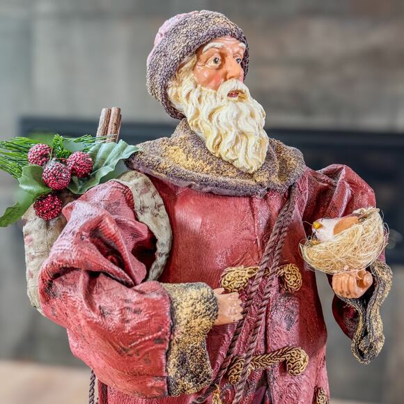 Old World Clothtique Woodland Santa Claus w Nest, TreeTop/Tabletop Holiday-18”H - Picture 2 of 10